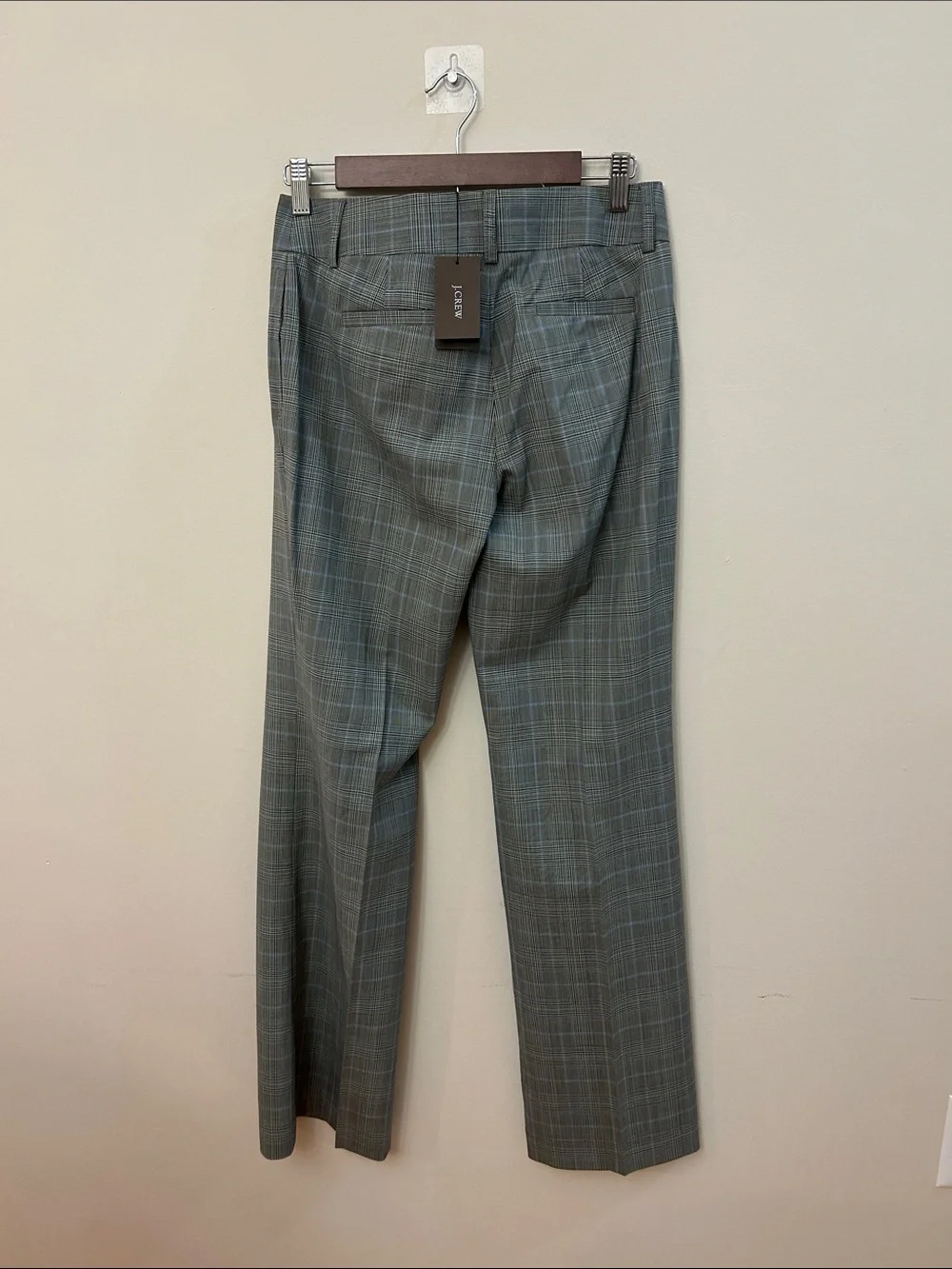 J. Crew Gray Plaid Straight-Leg Dress Trousers 100% Wool NWT